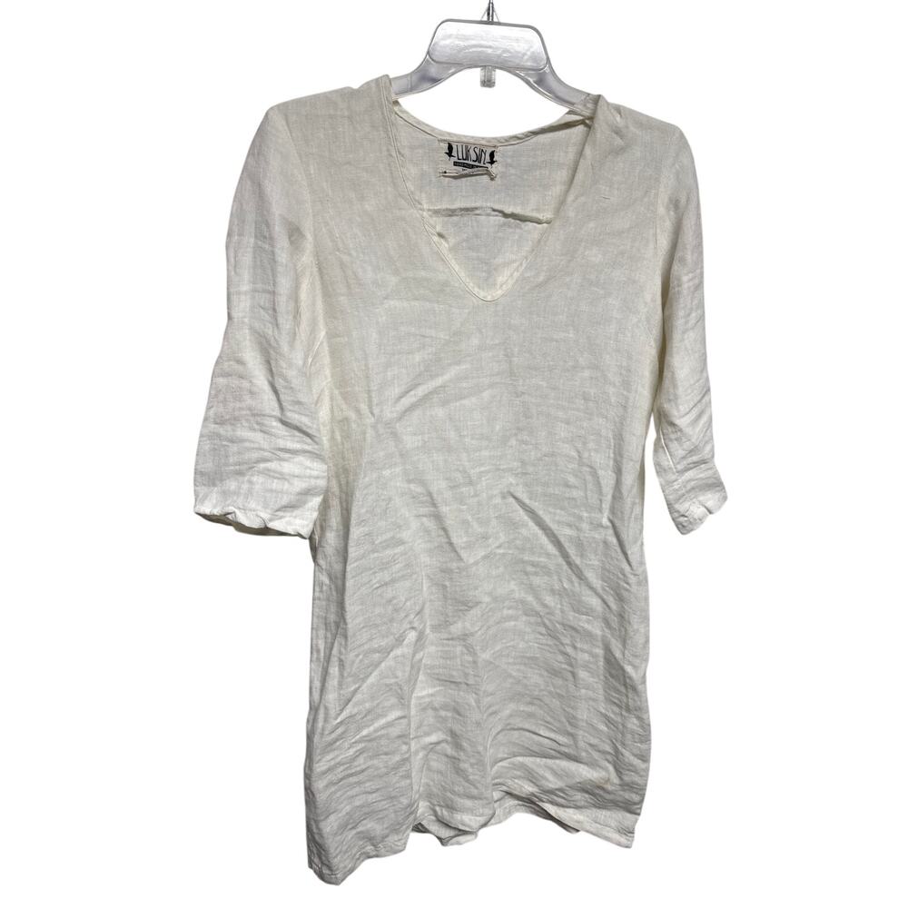 Luksin Handmade in Main 100% Linen Tunic Small Summer Beachy Breathable Neutral